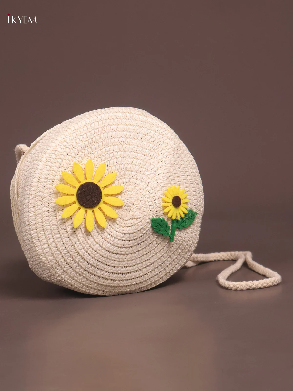 Jute Round Sling Bag White - Image 2