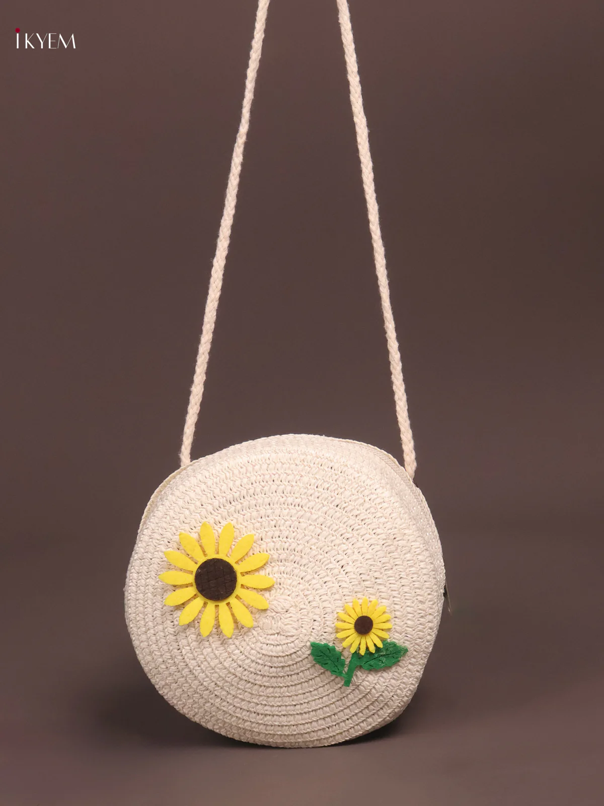 Jute Round Sling Bag White - Image 3