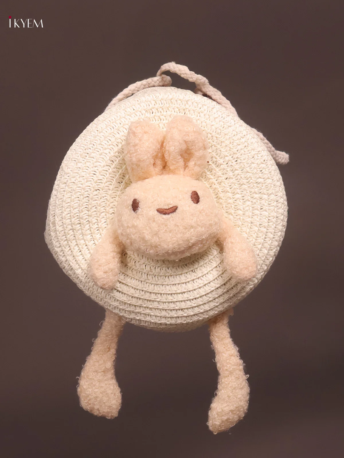 Cute Rabbit Jute Round Sling Bag - White - KE21259