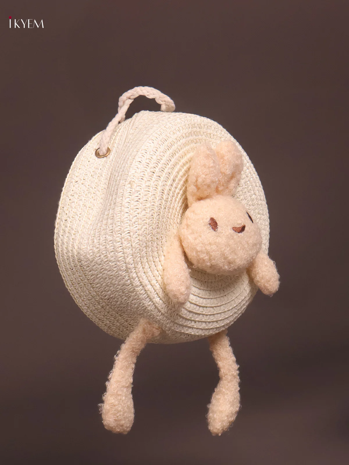 Cute Rabbit Jute Round Sling Bag - White - KE21259 - Image 2