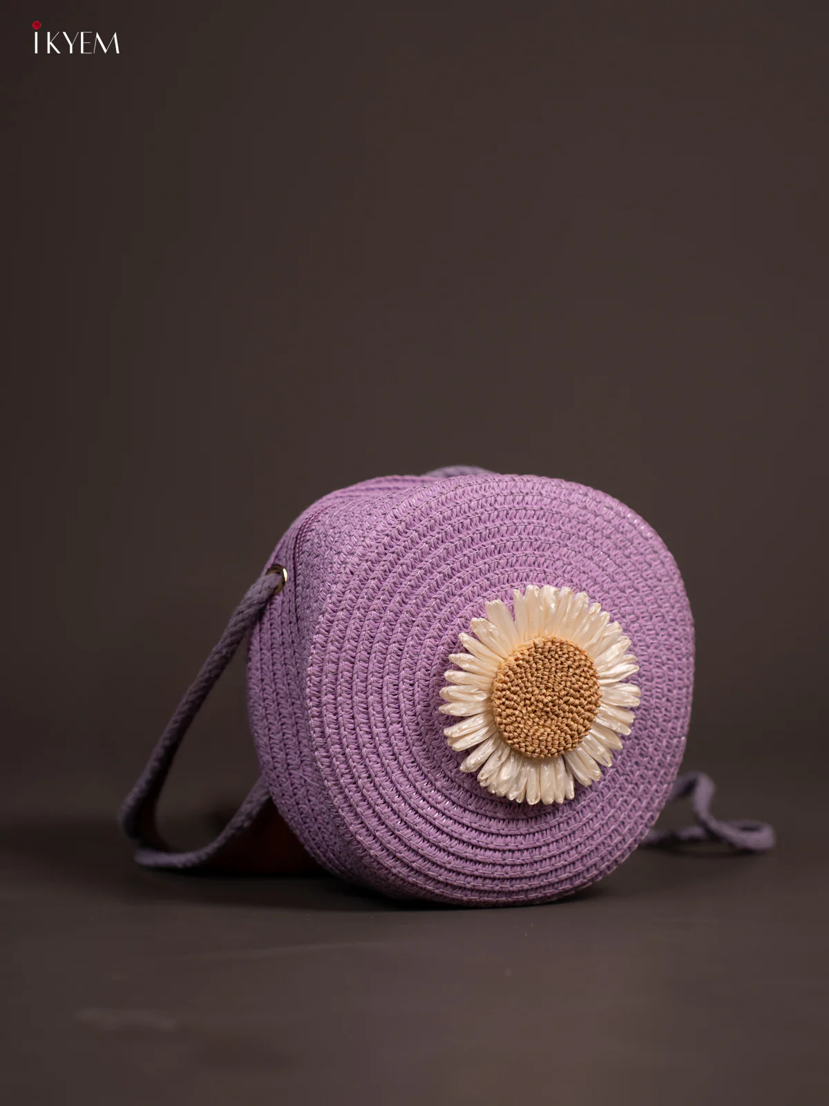 Jute Round Sling Bag  Floral Design  Violet - Image 2