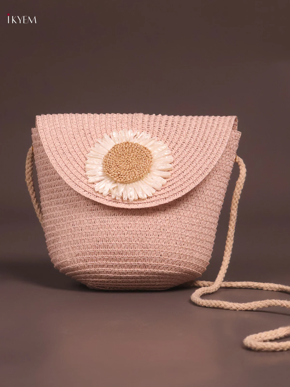 Flap Beach Bag Floral Design Light Pink