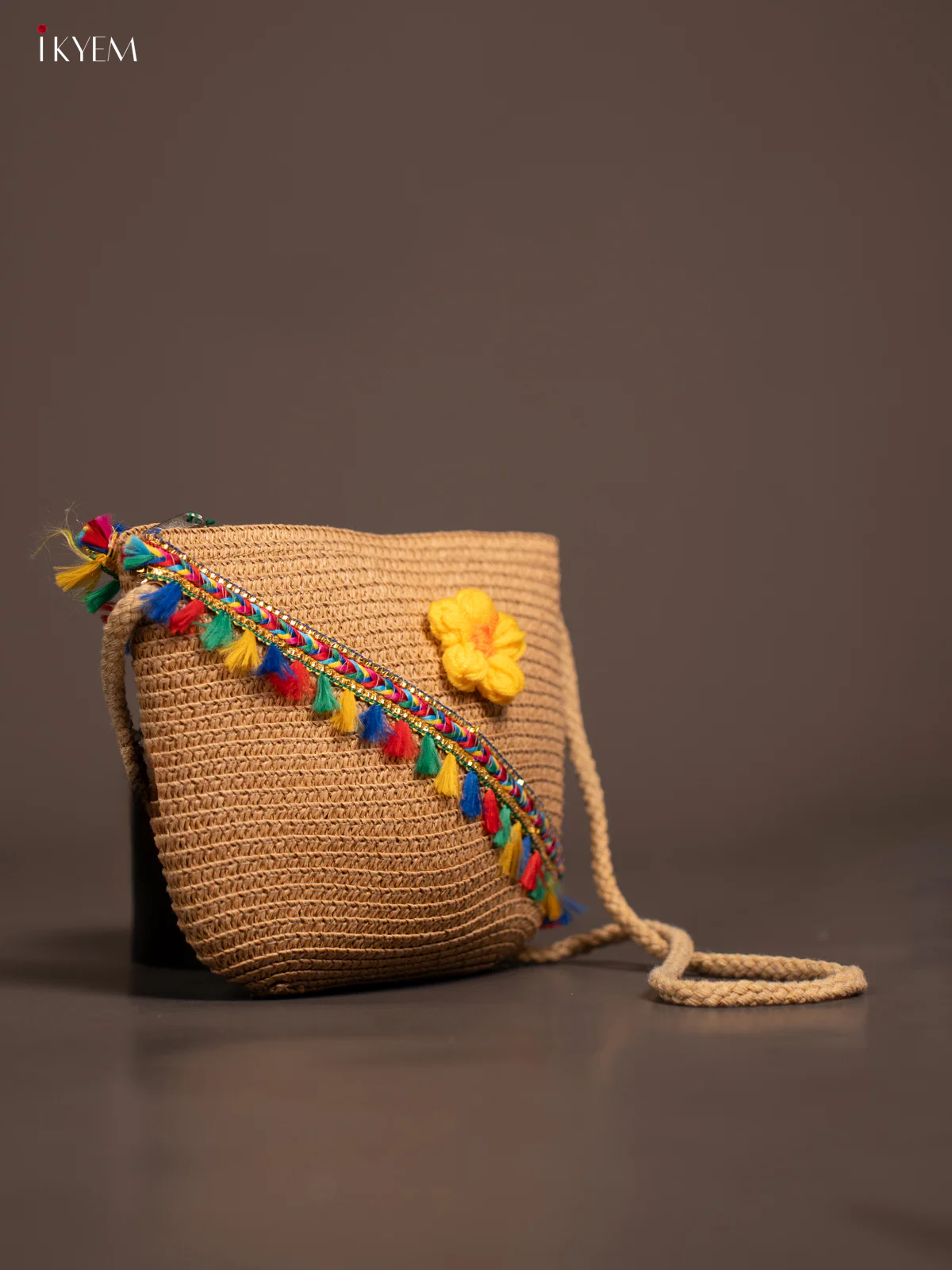 Beach Sling Bag Floral Design Brown - Image 2