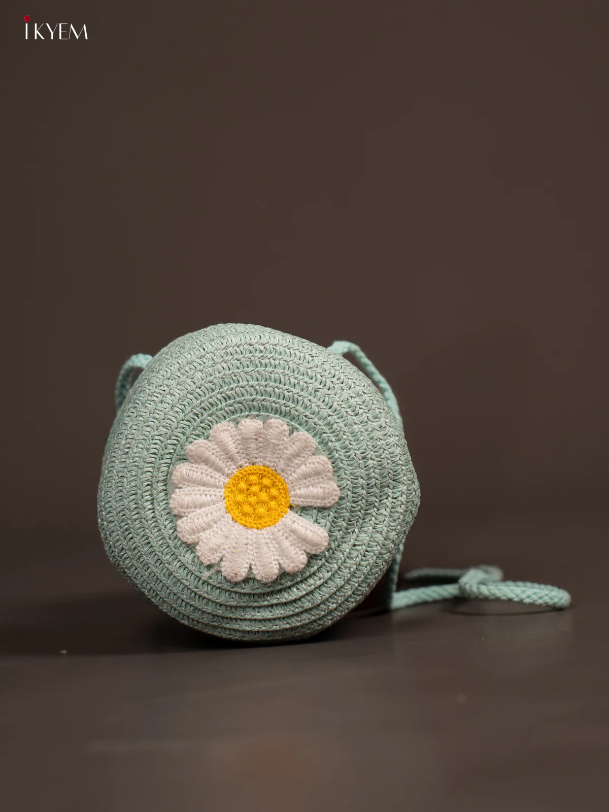 Jute Round Sling Bag Floral Design Green