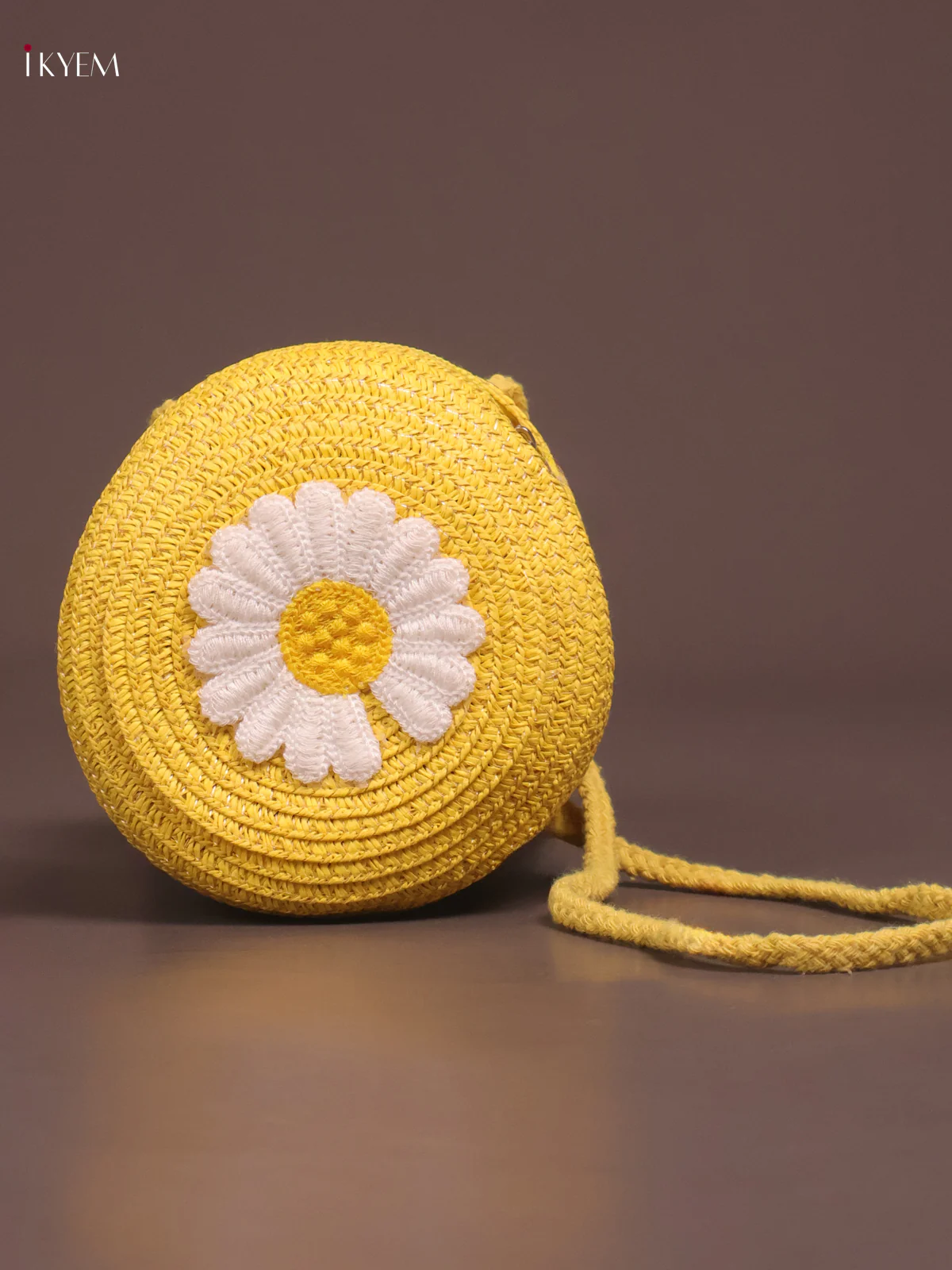 Jute Round Sling Bag Floral Design Yellow