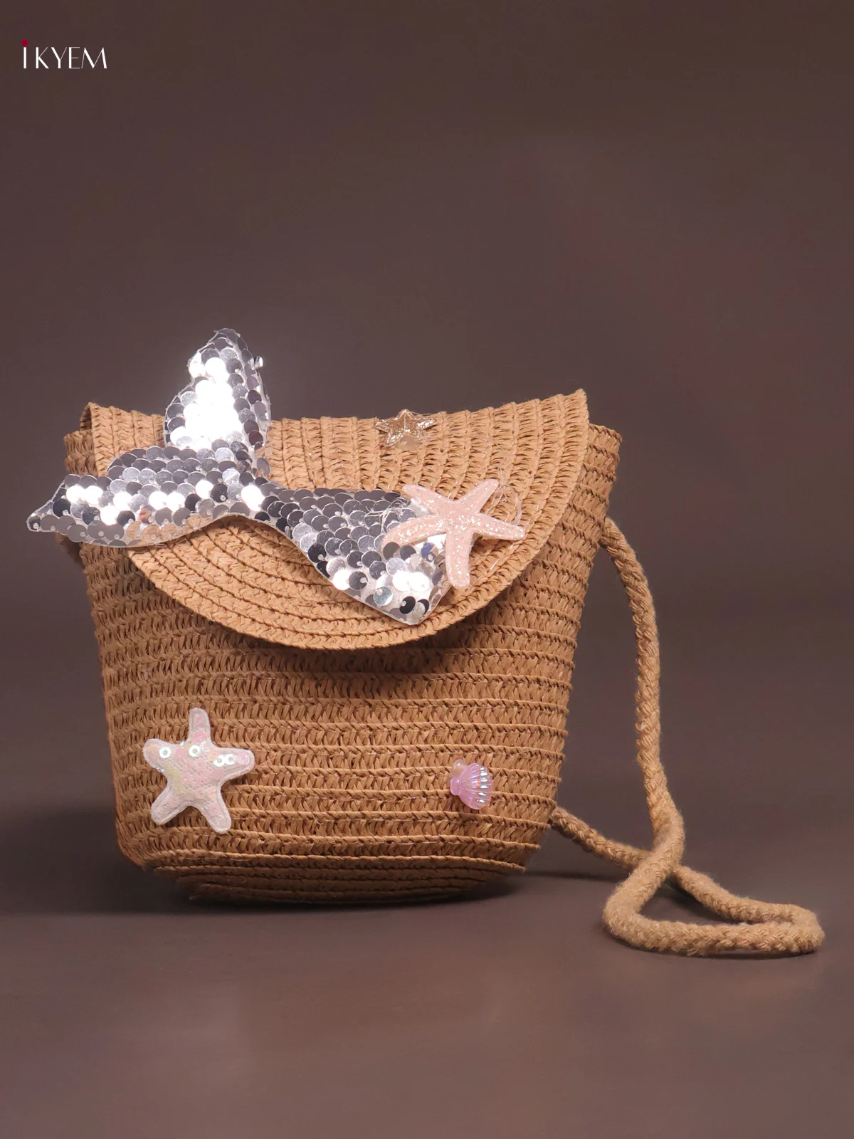 Jute Woven Sling Bag for Kids - Brown - KE21355