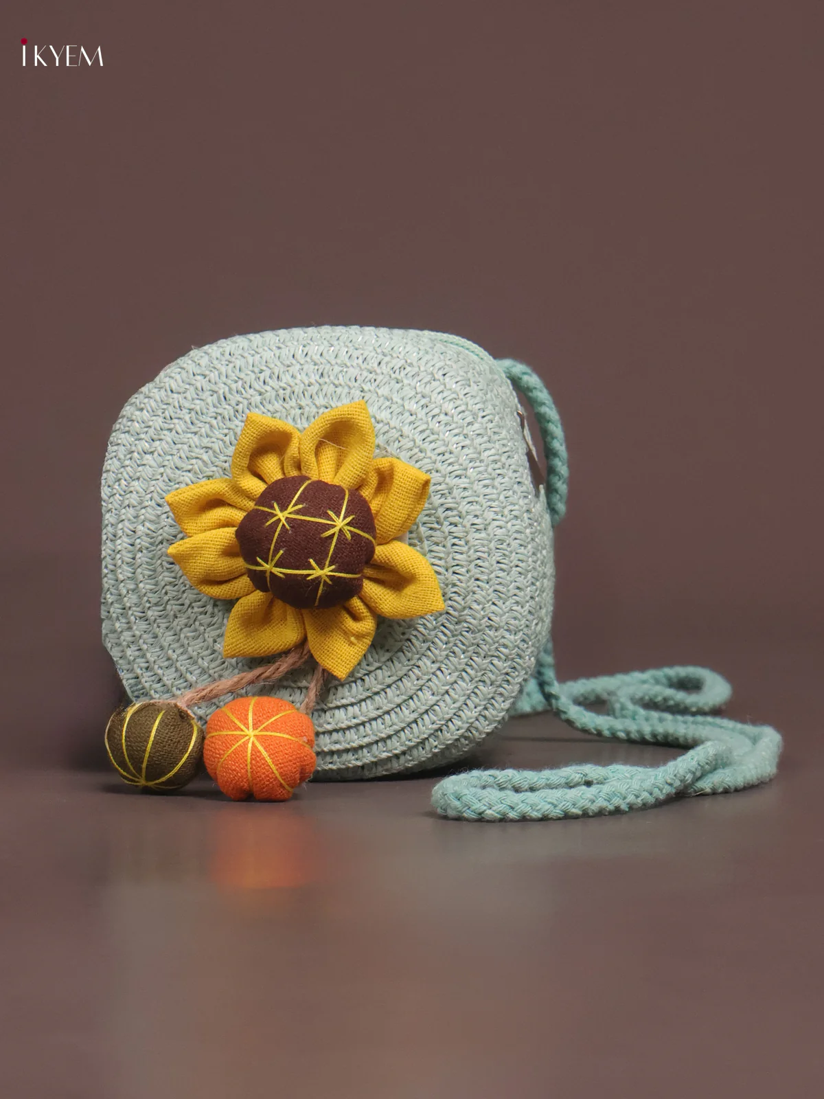Jute Round Sling Bag for Kids - Sky Blue - KE21377
