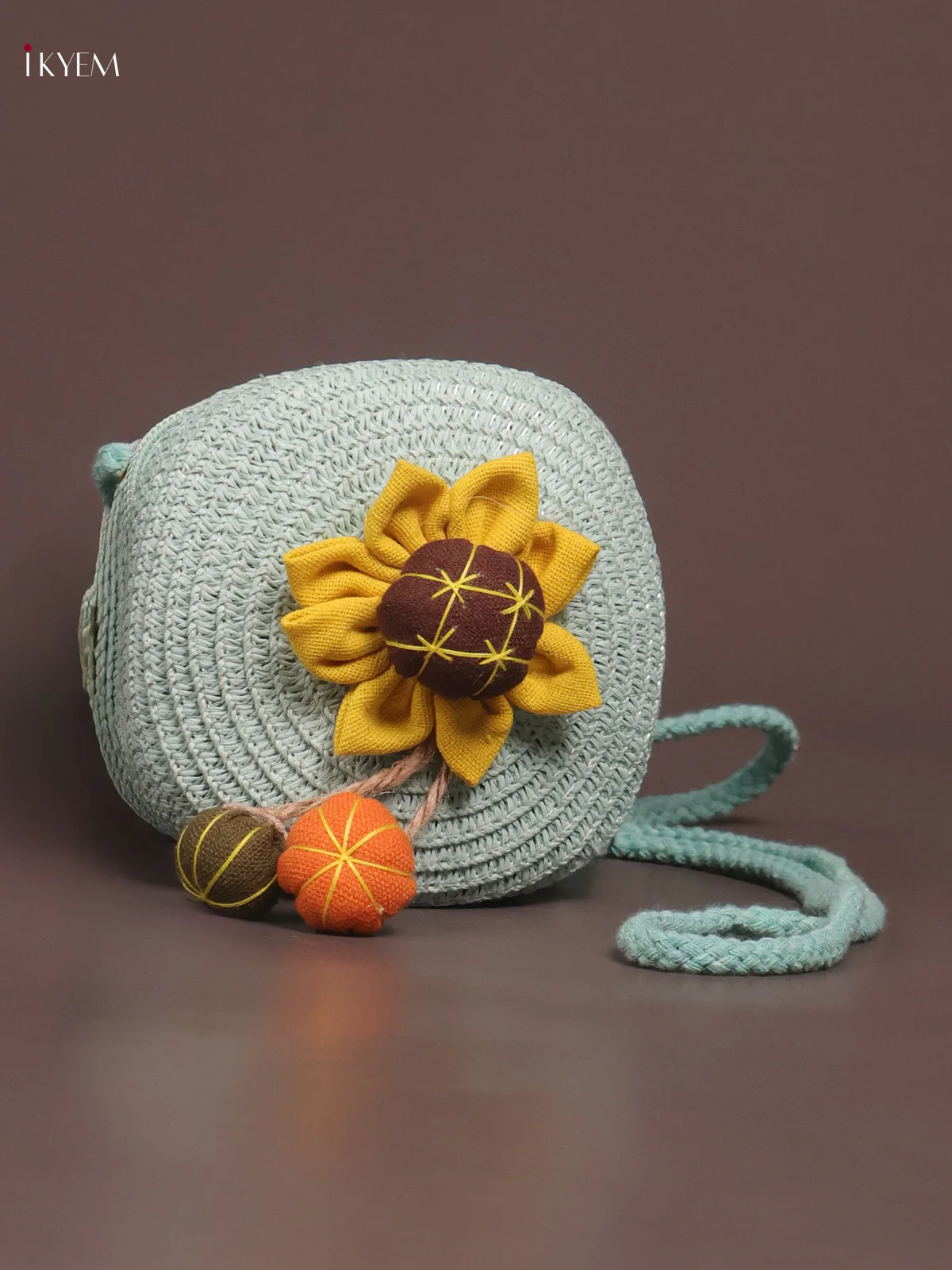 Jute Round Sling Bag for Kids - Sky Blue - KE21377 - Image 2