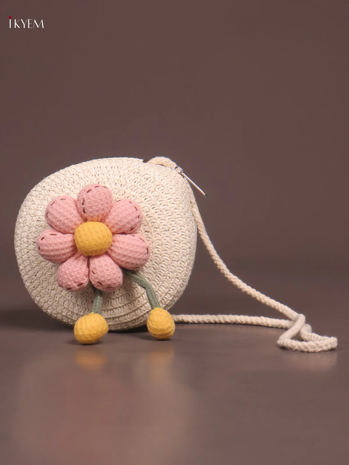 Jute Round Sling Bag for Kids - White - KE21380