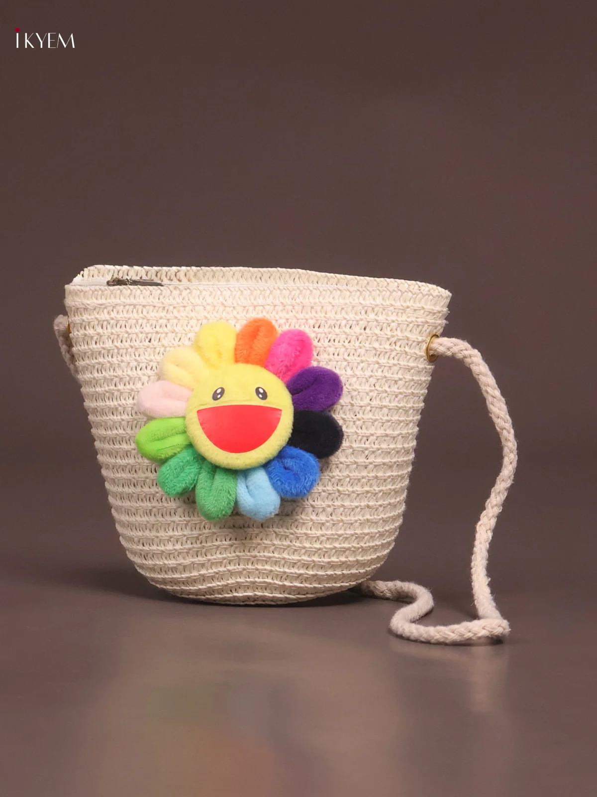 Jute Woven Sling Bag for Kids -White - KE21382