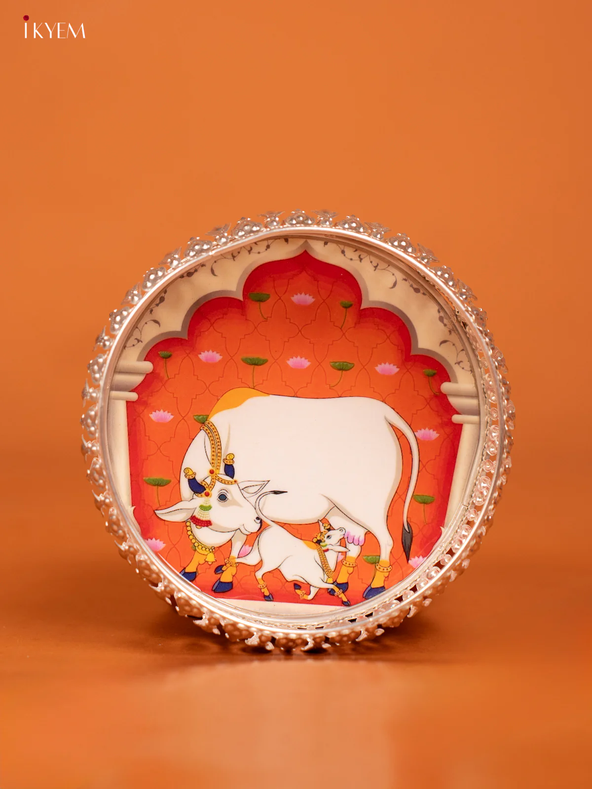 Digital Printed German Silver Tray - Cow & Calf - Orange - KE23111