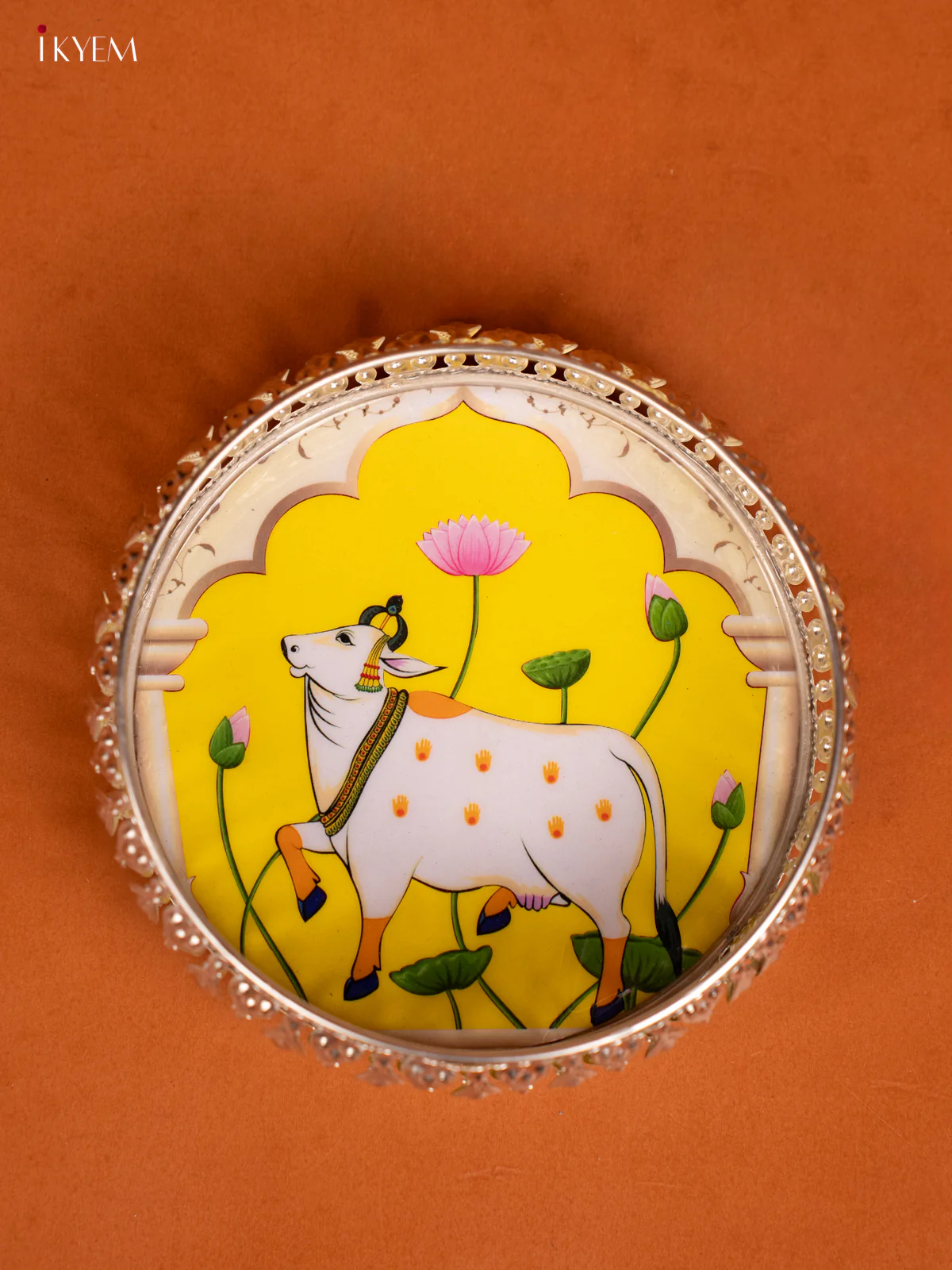 Digital Printed German Silver Tray - Cow- Yellow - KE23112