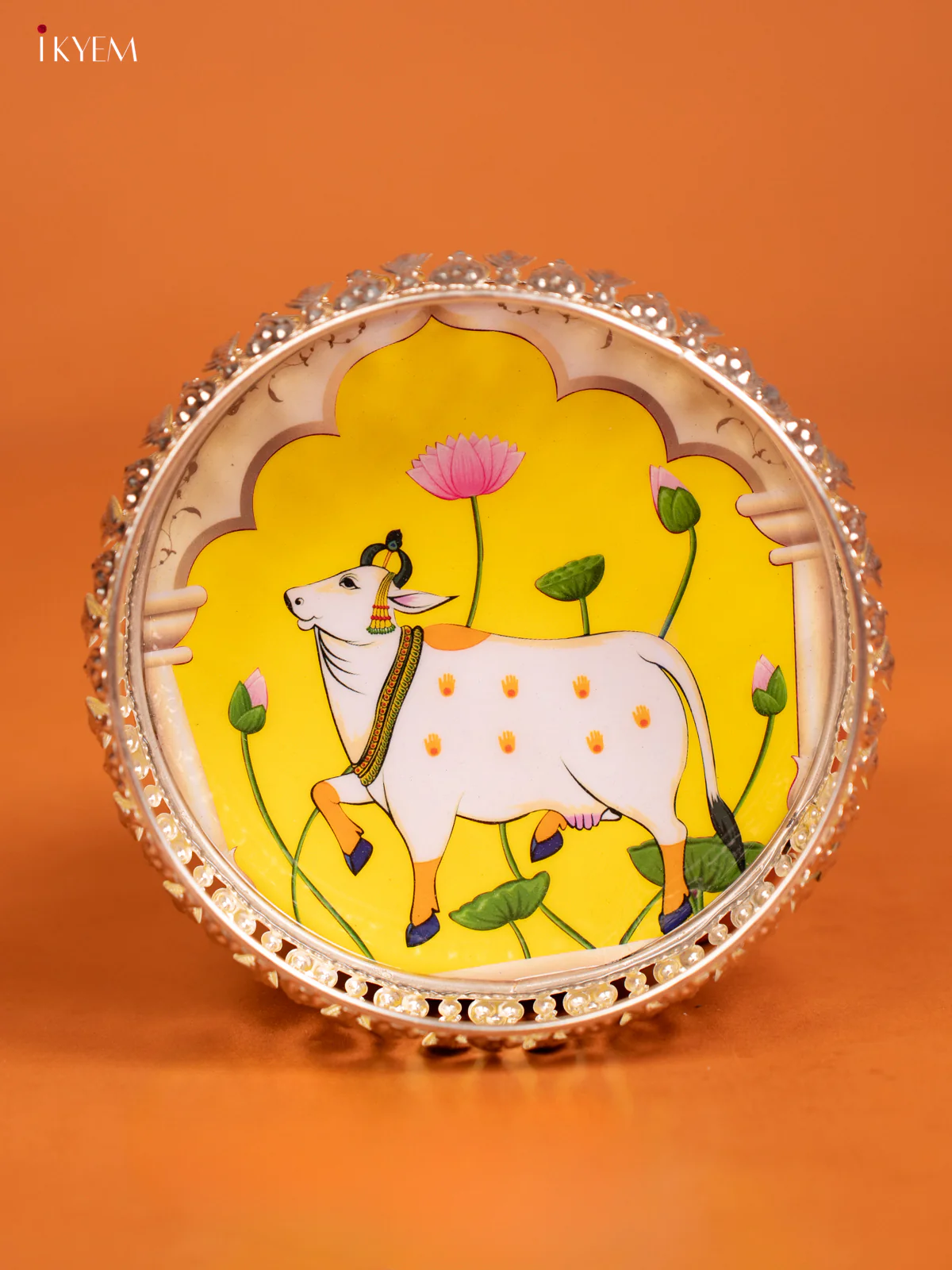 Digital Printed German Silver Tray - Cow- Yellow - KE23112 - Image 2