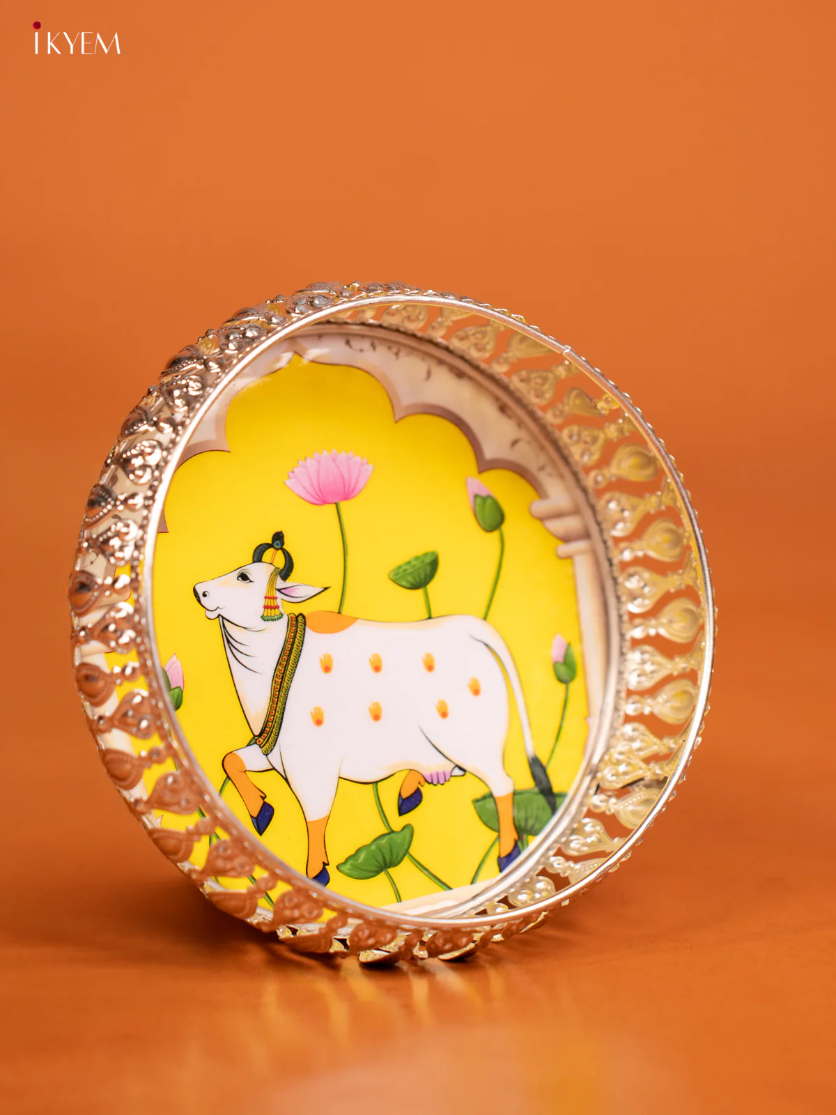 Digital Printed German Silver Tray - Cow- Yellow - KE23112 - Image 3