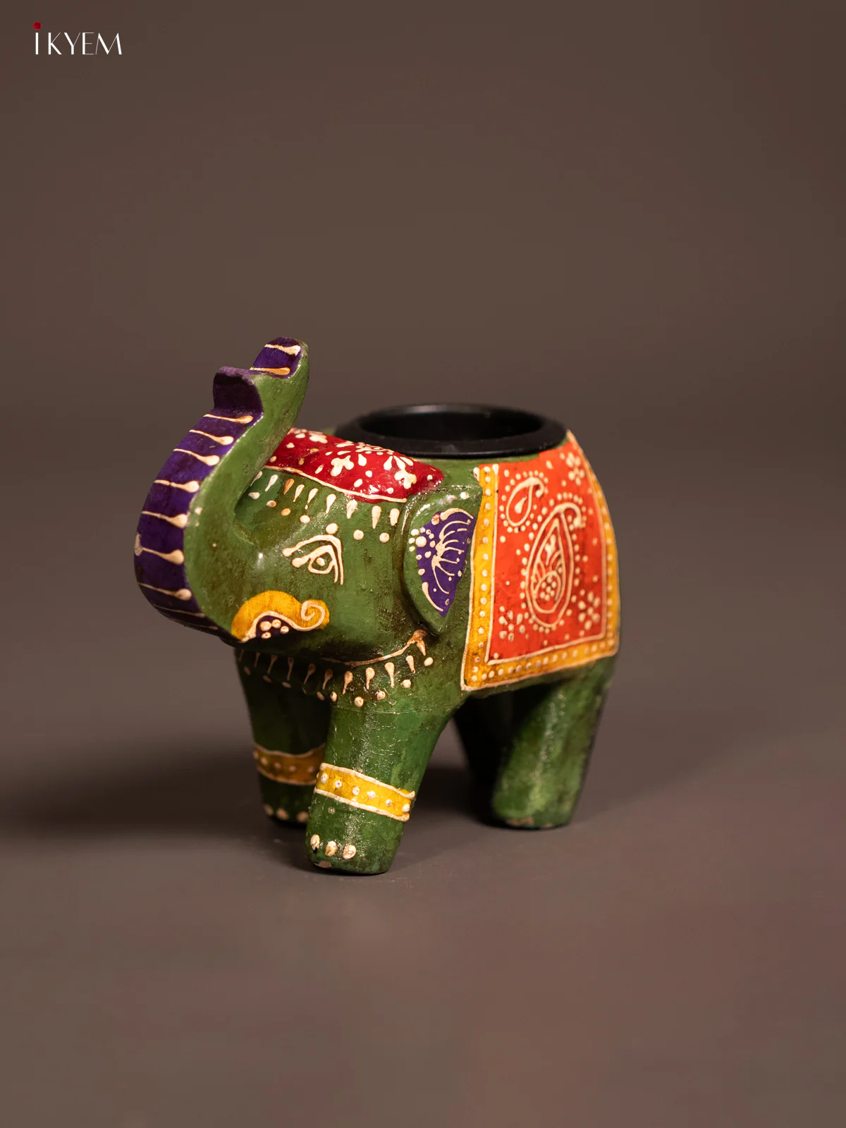 Hand-painted Wooden T- Light Elephant - Green - 5 Inch - KE24112 - Image 3