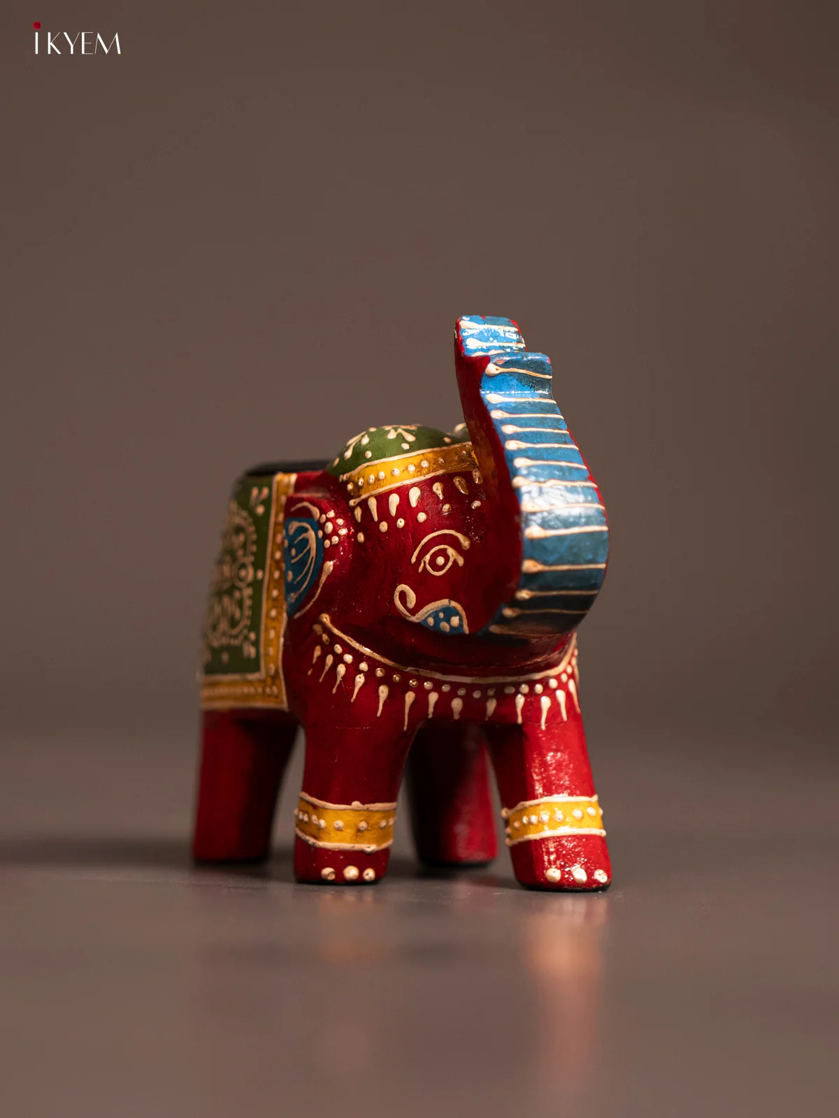 Hand-painted Wooden T- Light Elephant - Red - 5 Inch - KE24115 - Image 3