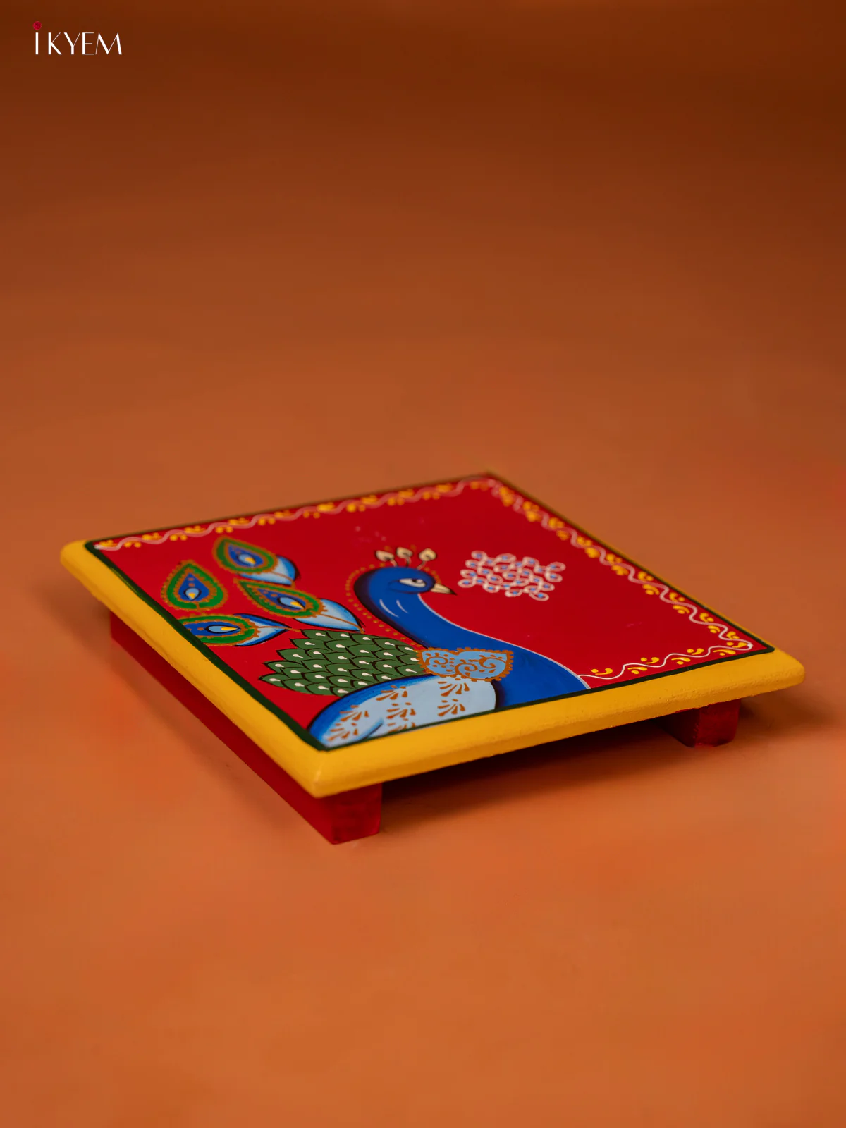 Wooden Handpainted Chawki 8*8 - Peacock - KE27128 - Image 3