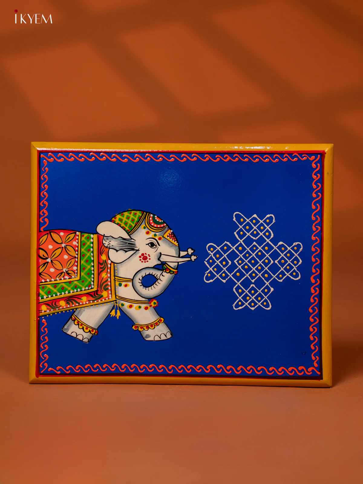 Wooden Handpainted Chowki 10*8 - elephant - KE27132