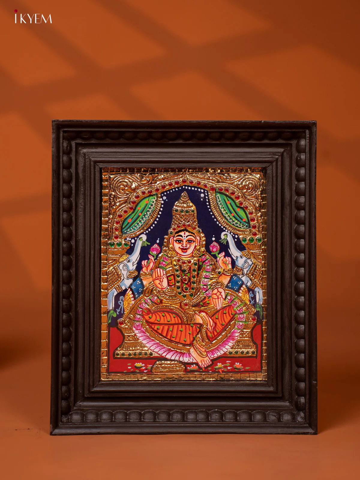 Gaja Lakshmi - Tanjore Painting (13x11) - Orange - KE27173