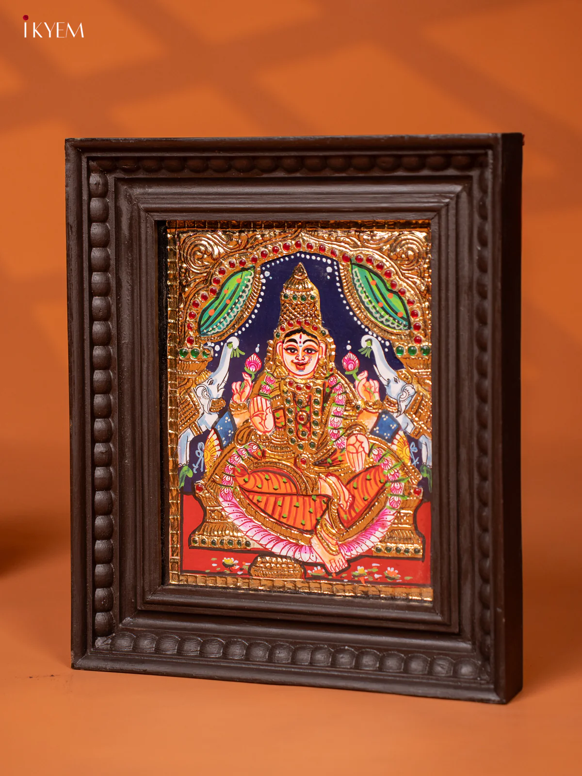 Gaja Lakshmi - Tanjore Painting (13x11) - Orange - KE27173 - Image 3