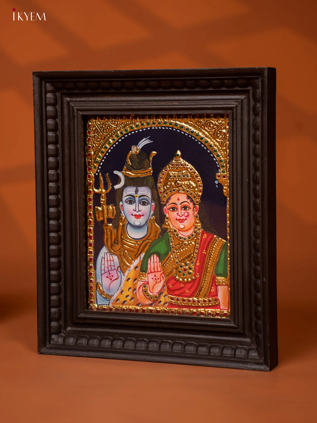Shiva Parvathi - Tanjore Painting (13x11) - KE27176 - Image 3
