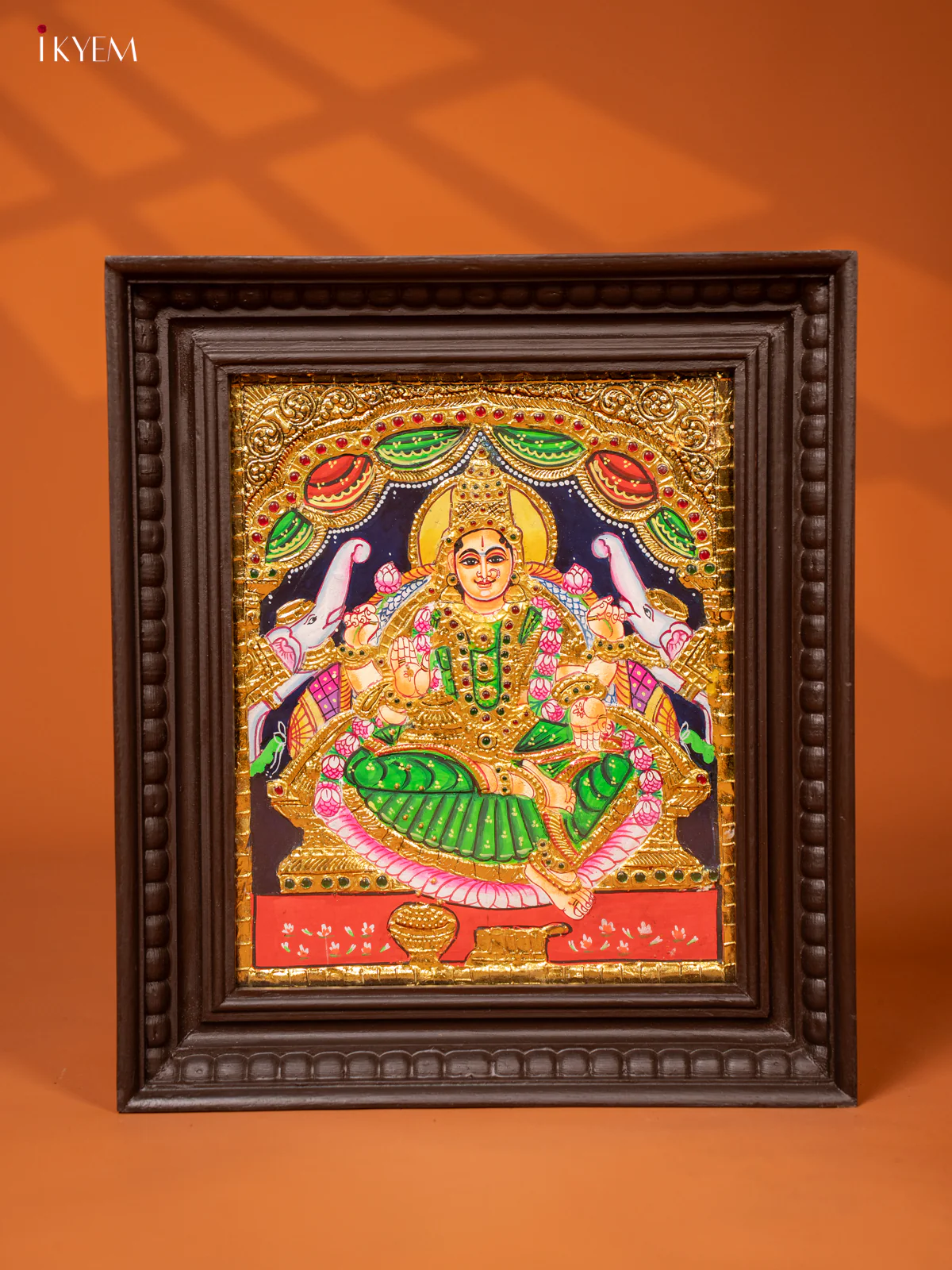 Gaja Lakshmi - Tanjore Painting (15x13) - Green - KE27189