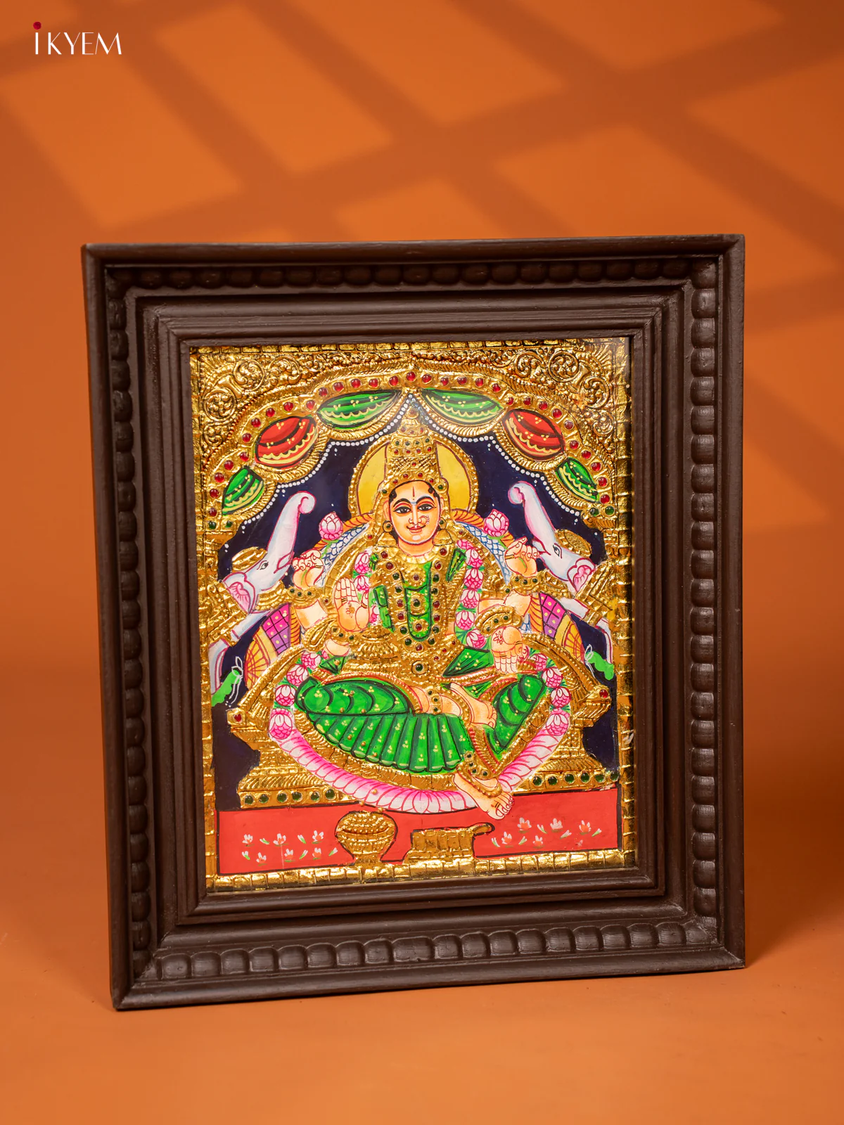 Gaja Lakshmi - Tanjore Painting (15x13) - Green - KE27189 - Image 2