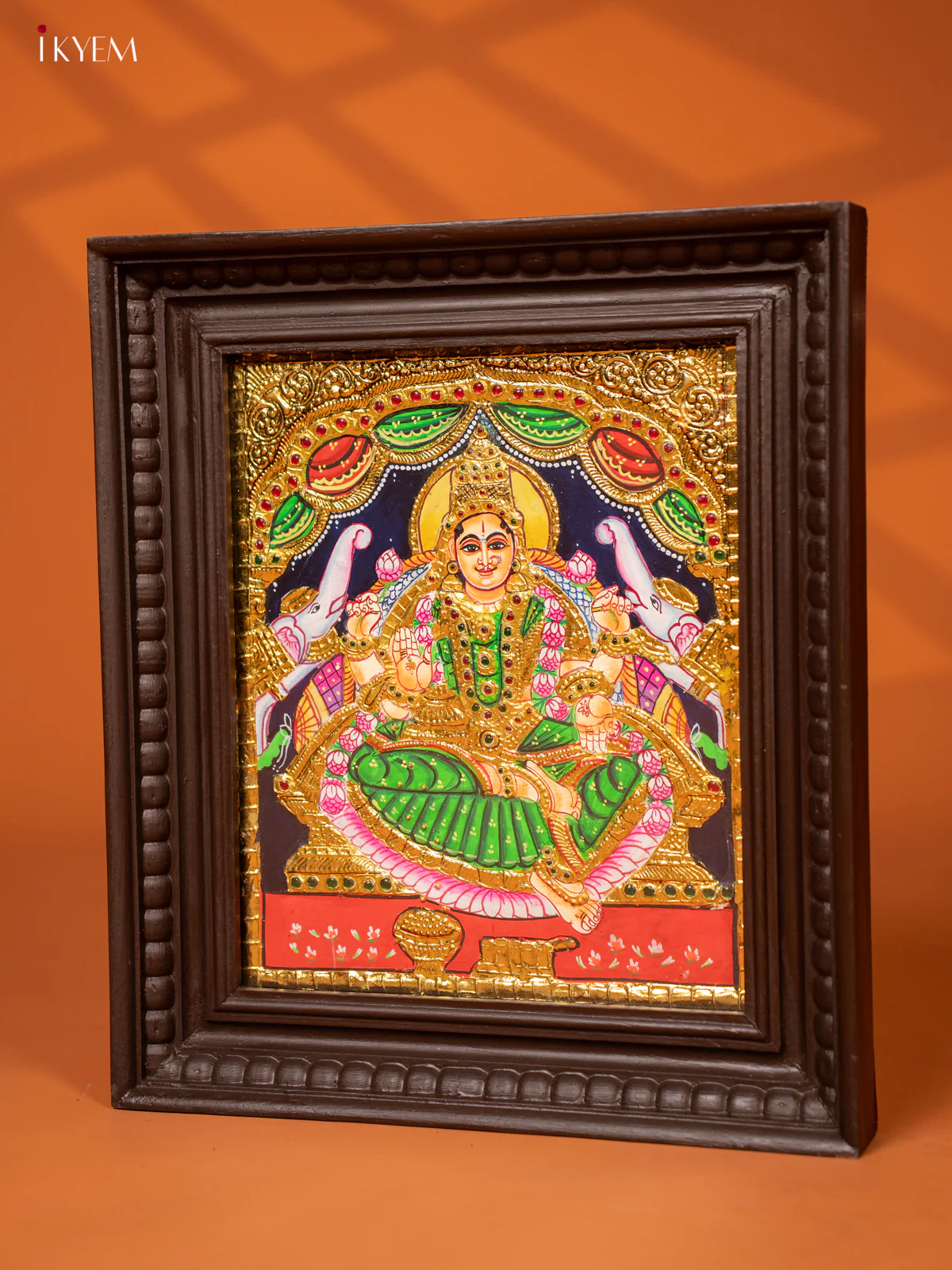 Gaja Lakshmi - Tanjore Painting (15x13) - Green - KE27189 - Image 3