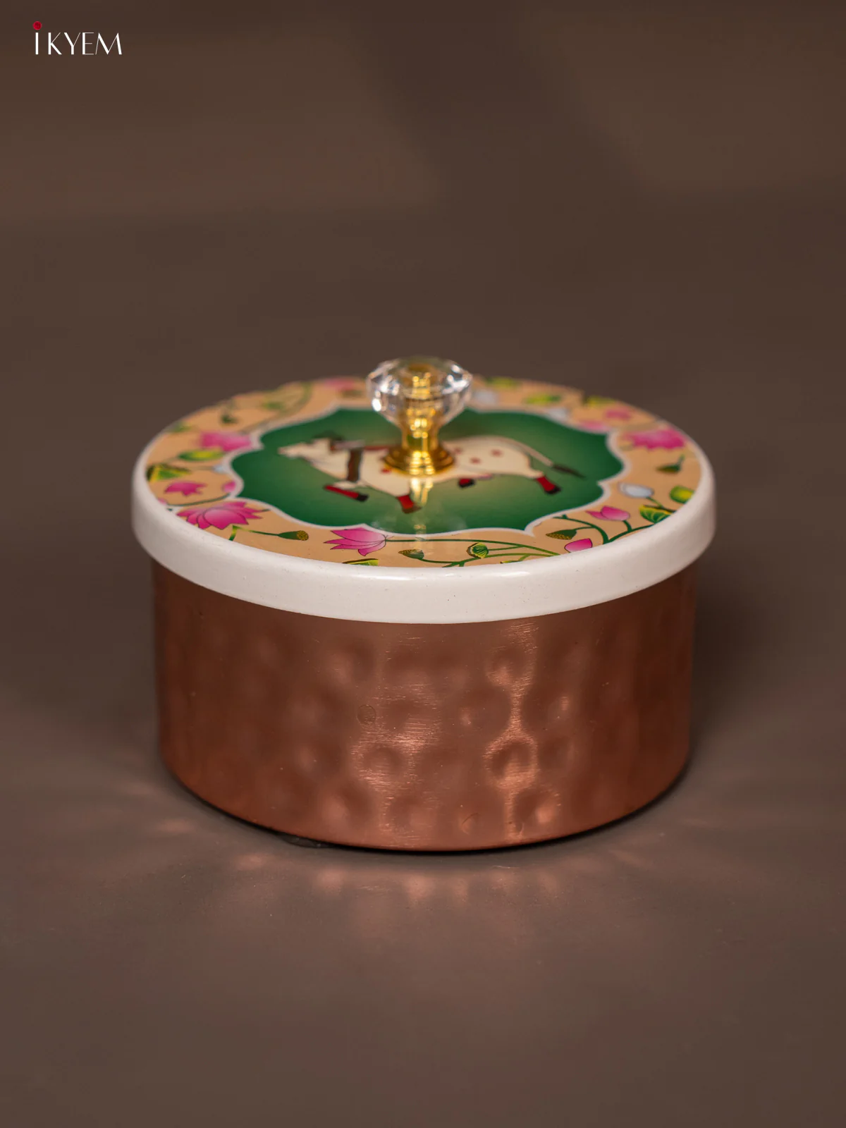 Digital Printed Copper Dry Fruit Jar - Pichwai Cow - GREEN - KE28128 - Image 2