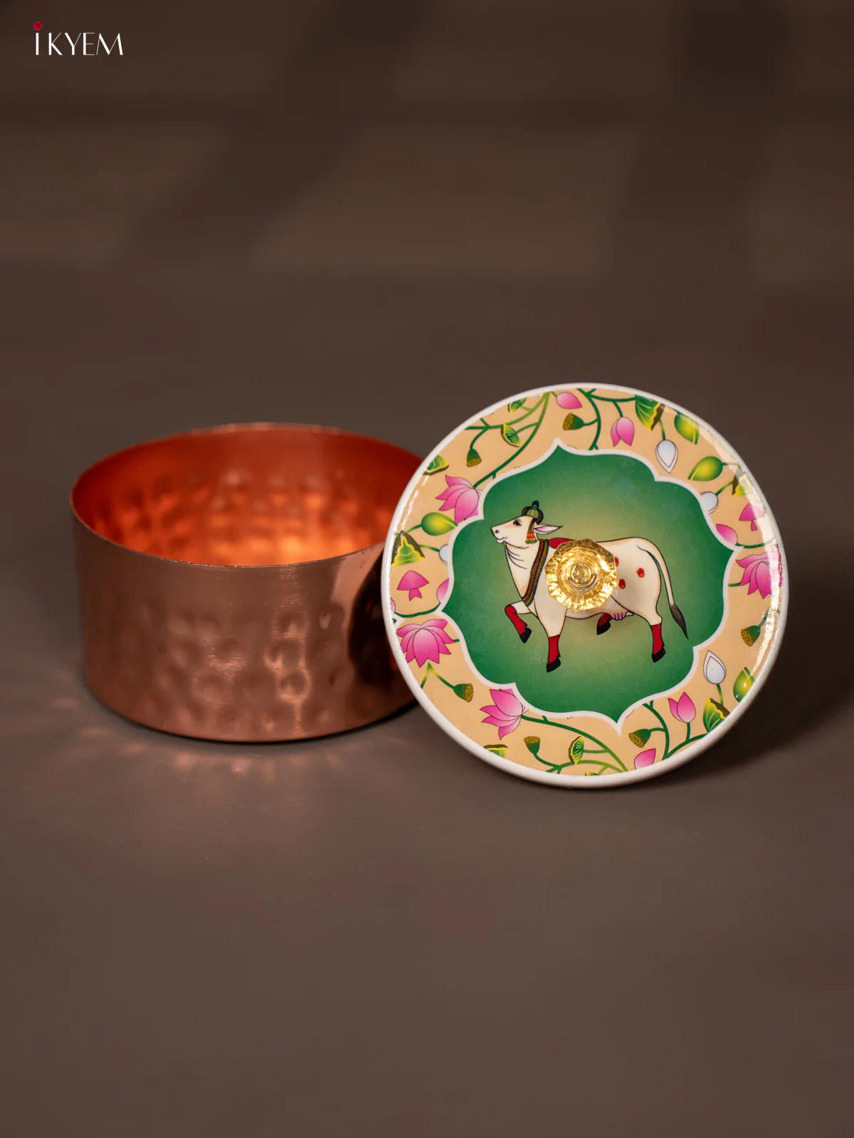Digital Printed Copper Dry Fruit Jar - Pichwai Cow - GREEN - KE28128 - Image 3