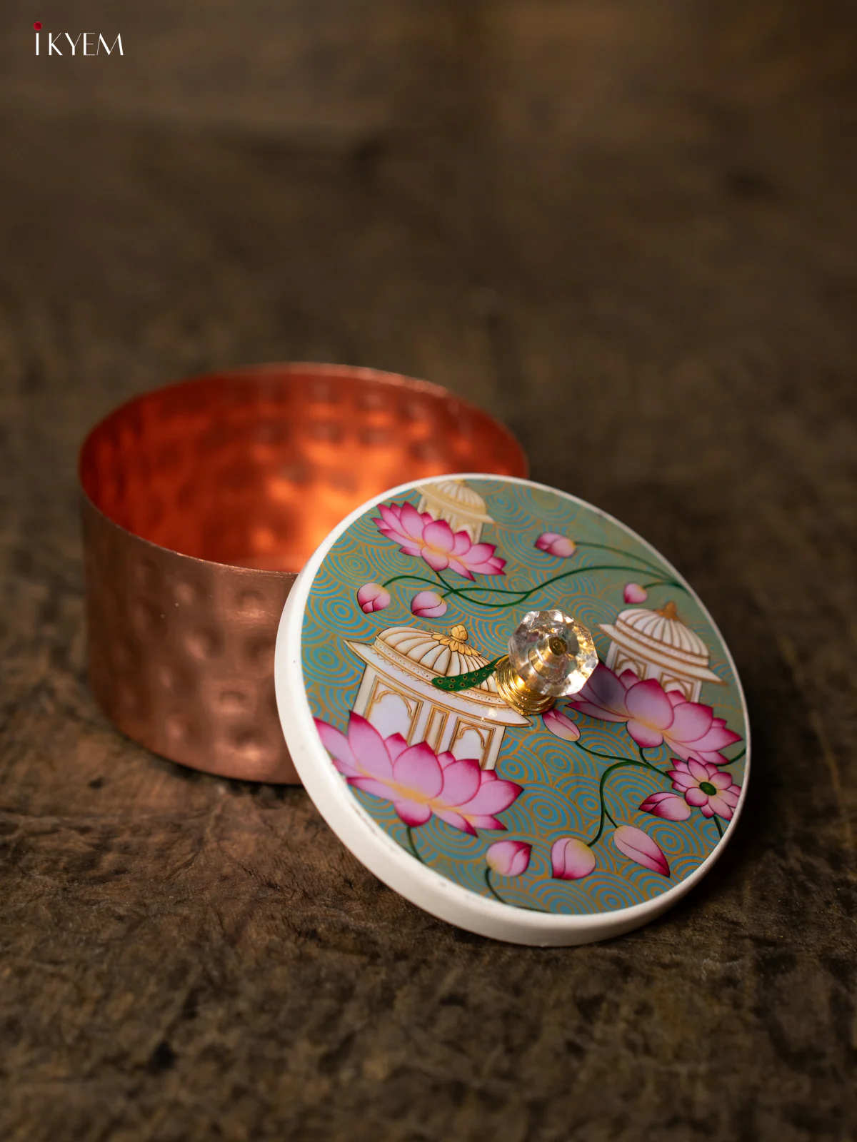 Digital Printed Copper Dry Fruit Jar - Pichwai Lotus - GREEN - KE28131 - Image 4