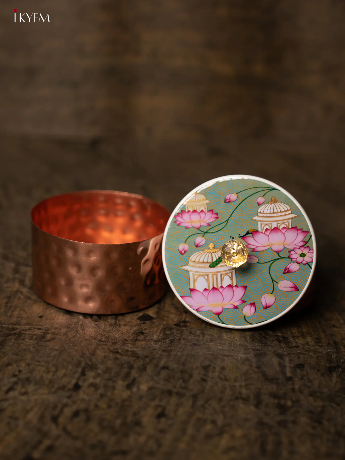 Digital Printed Copper Dry Fruit Jar - Pichwai Lotus - GREEN - KE28131 - Image 5
