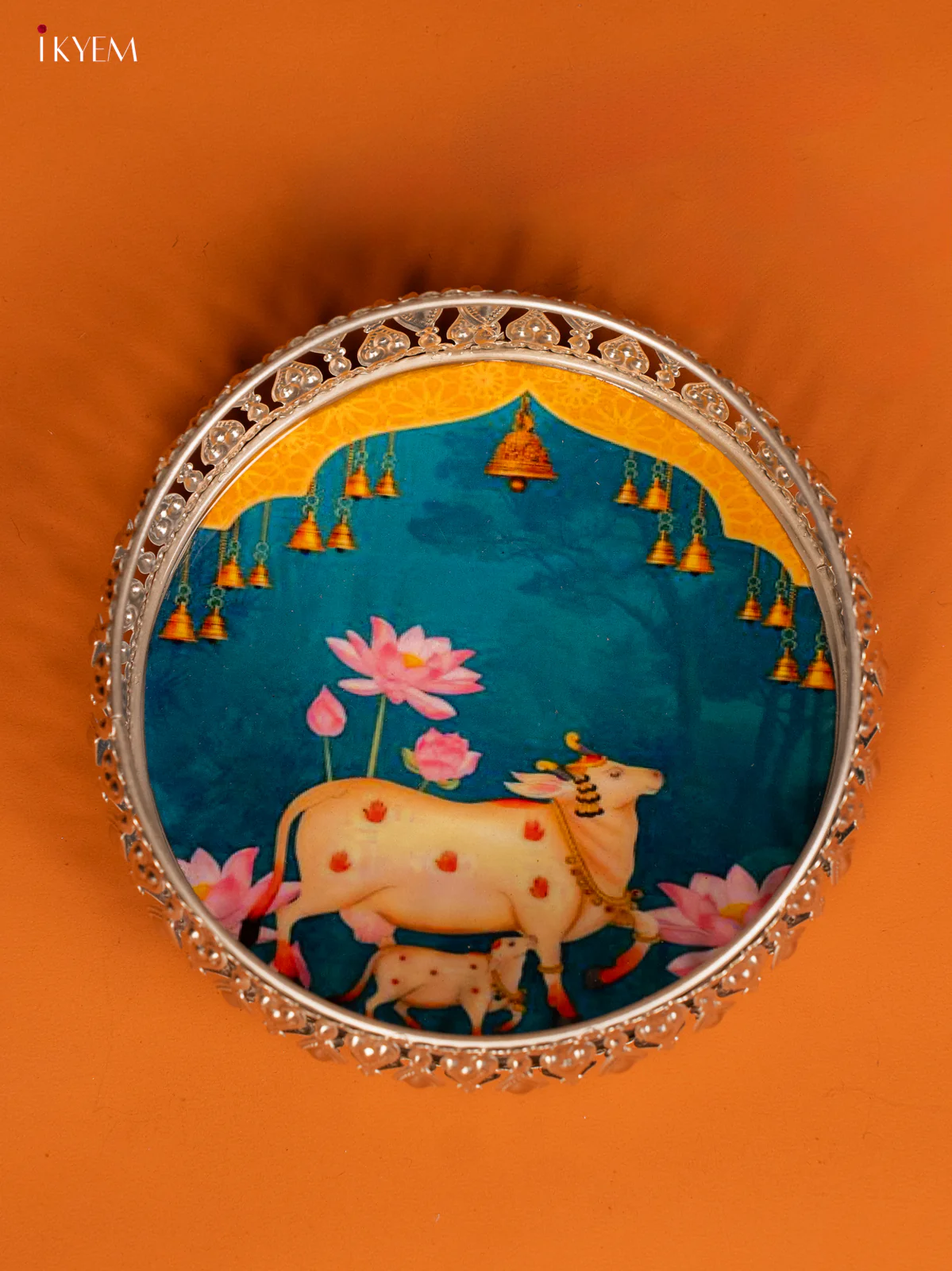 Digital Printed German Silver Tray - 6 Inch Cow & Calf - Blue - KE28137 - Image 3