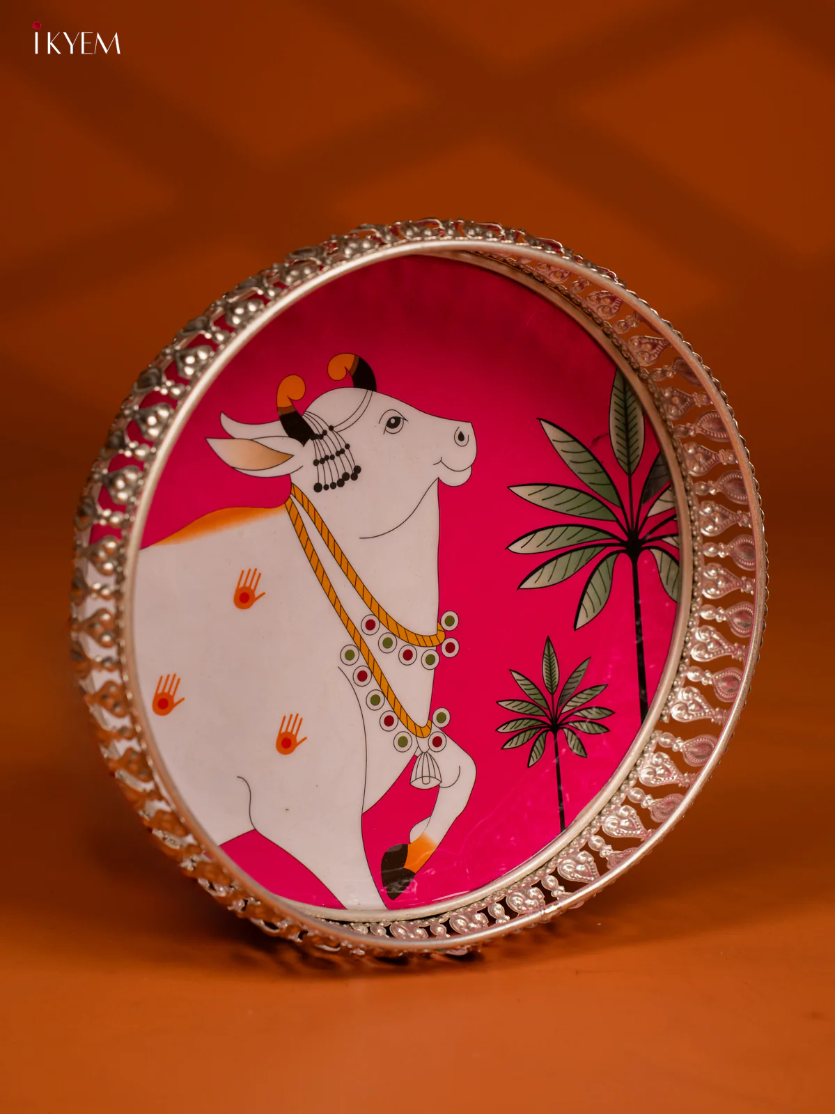 Digital Printed German Silver Tray - 8 Inch - Cow - Pink - KE28144 - Image 2