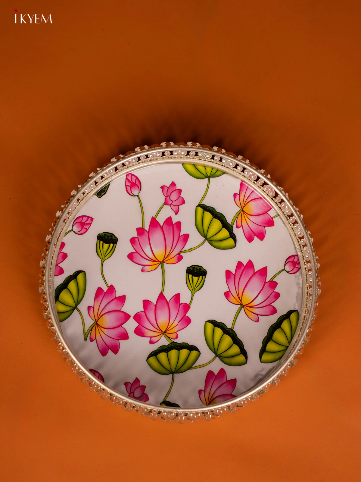 Digital Printed German Silver Tray -8 Inch - Lotus - pink - KE28146 - Image 3