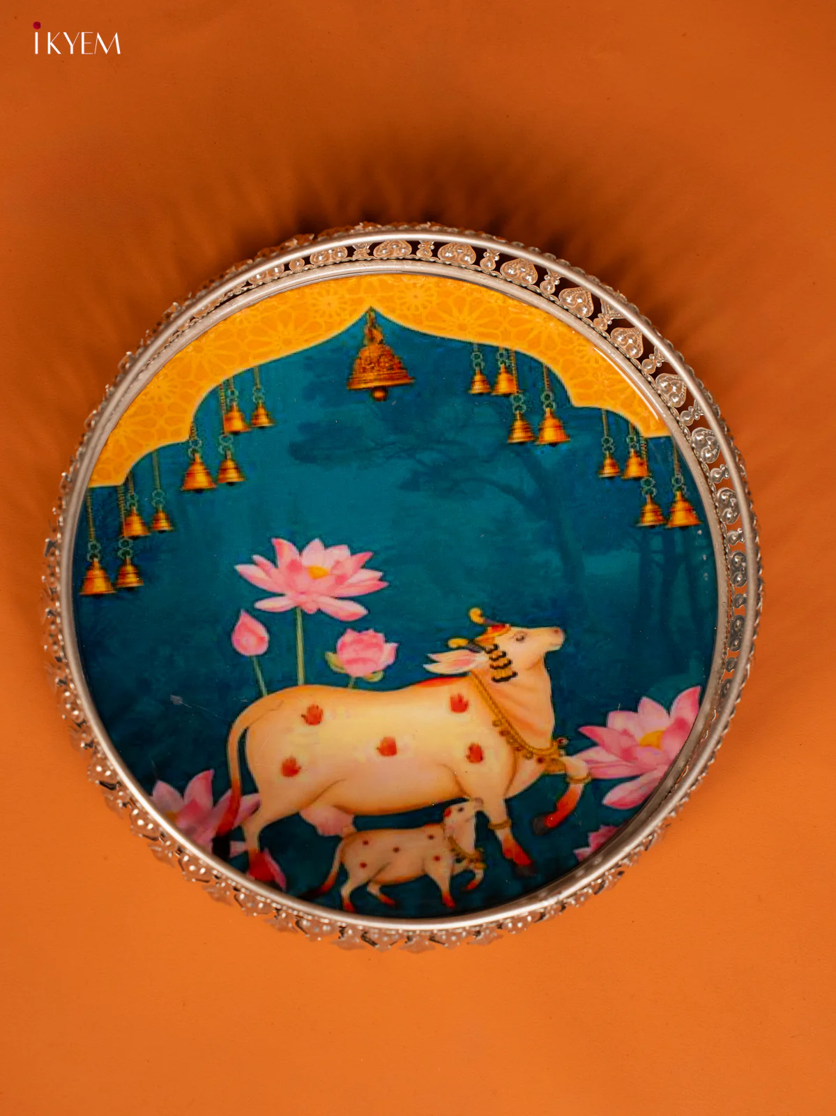 Digital Printed German Silver Tray - 8 Inch - Cow & Calf - Blue - KE28147 - Image 3