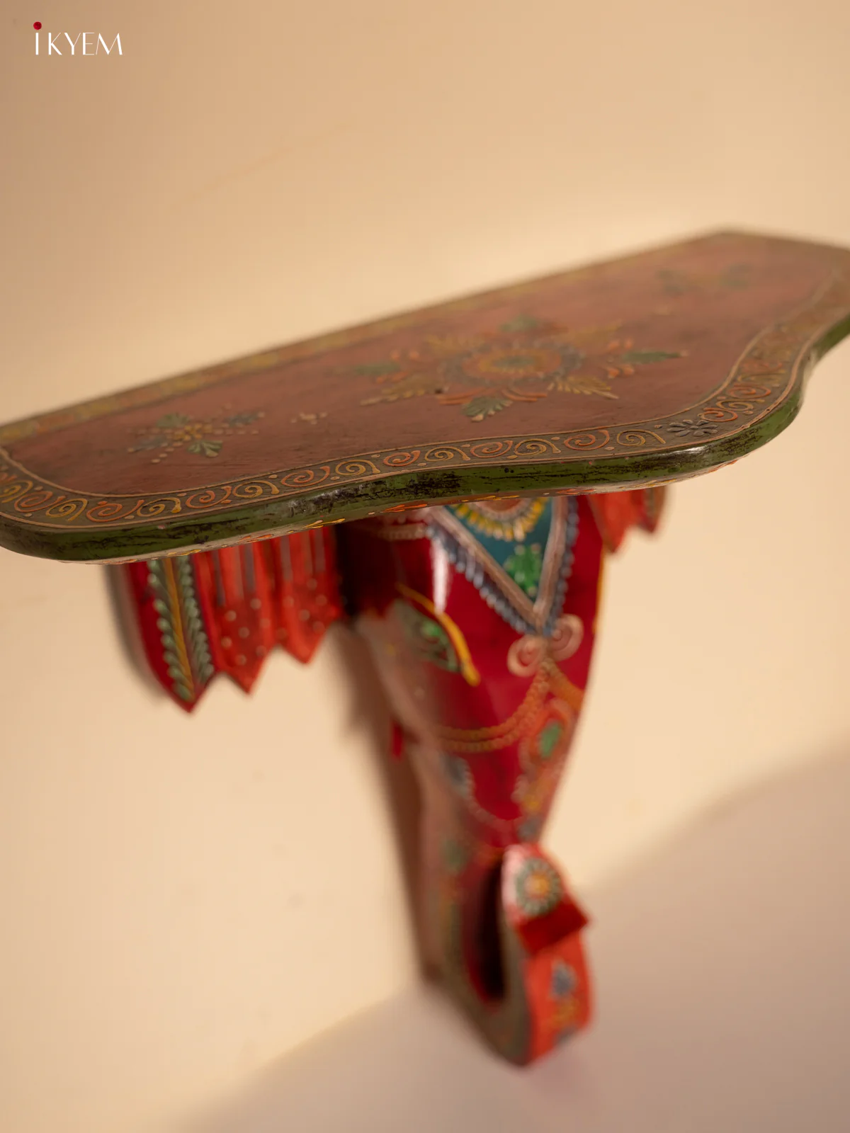Wooden Wall stand/shelf/bracket Elephant face - Big - Red with Green - KE29191 - Image 4