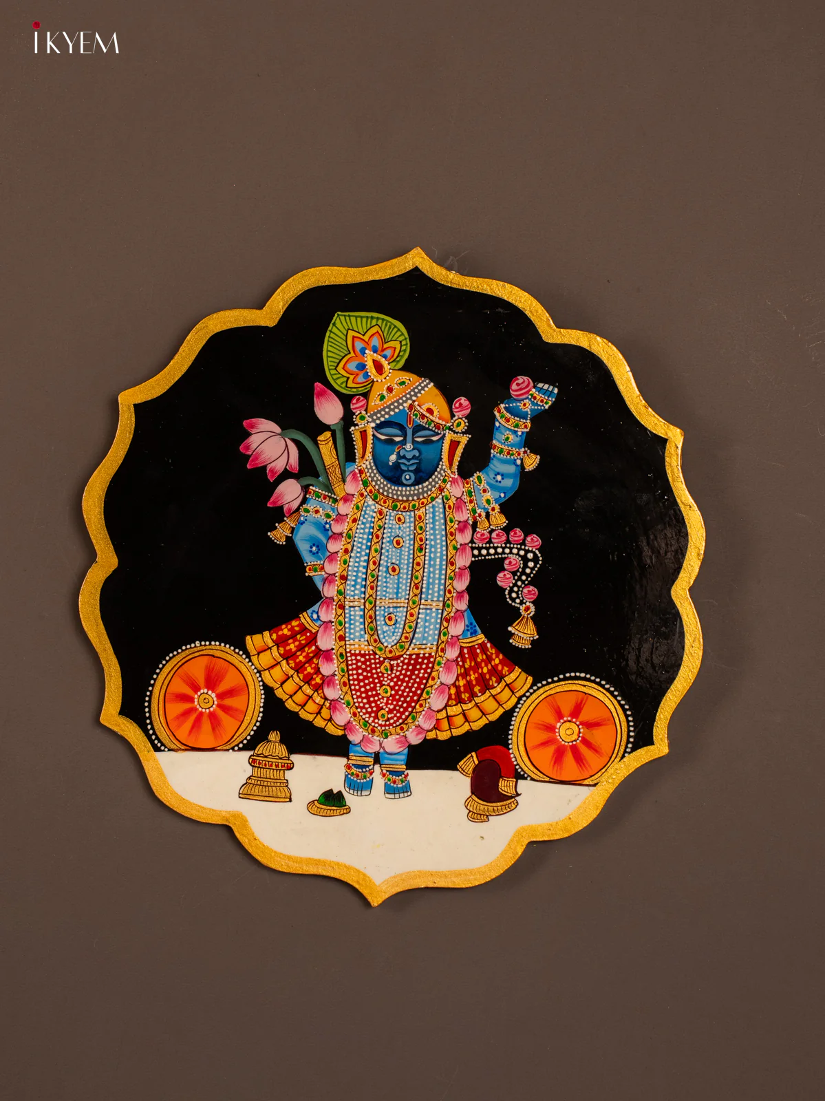 Wooden Hand painted Wall hanging plates -Shrinath Ji - Black - KE29198