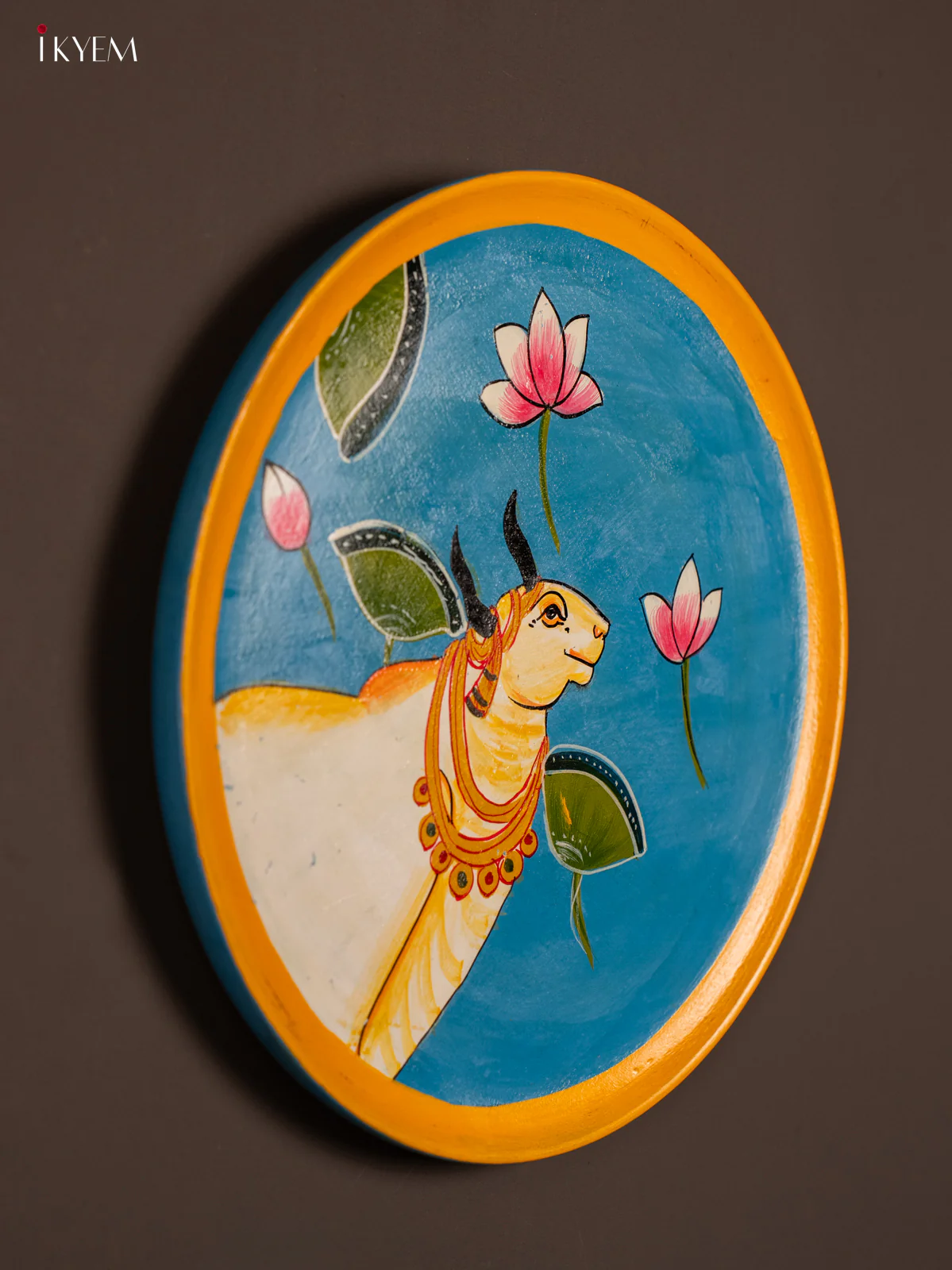 Wooden Hand painted Wall Hanging Plate - Cow - KE31141 - Image 2