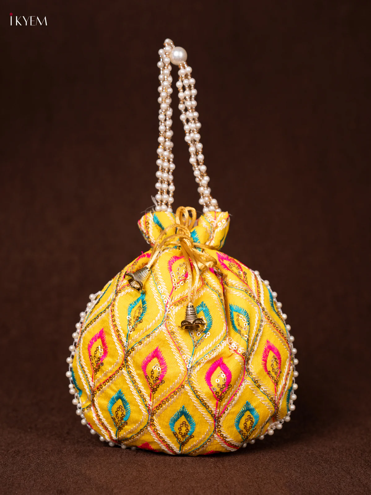 Multicolour Designer Embroidered Potli Bag - Yellow - KEA0811