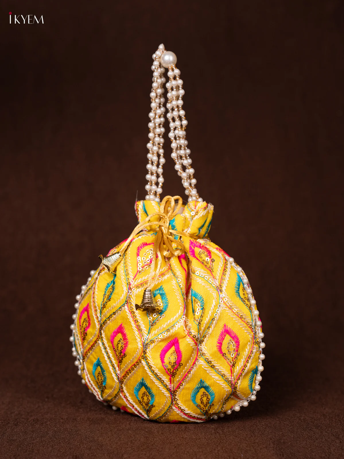 Multicolour Designer Embroidered Potli Bag - Yellow - KEA0811 - Image 3