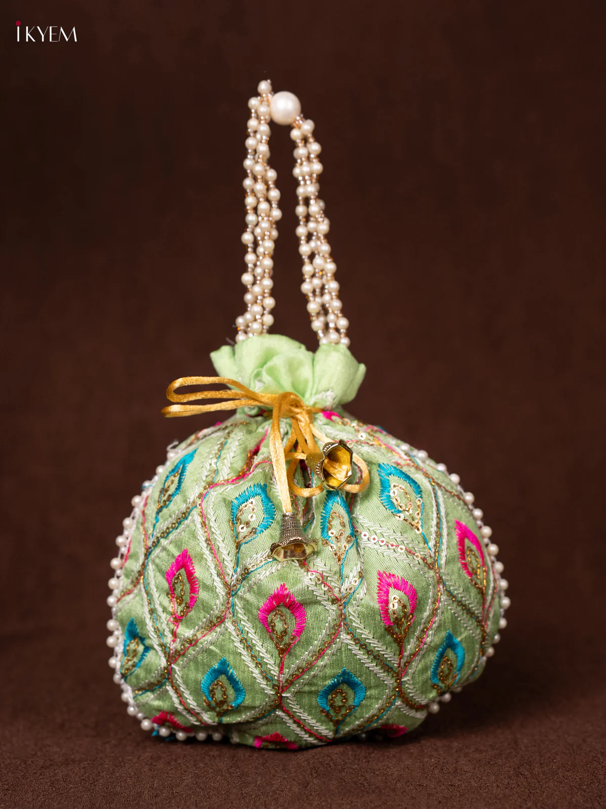 Multicolour Designer Embroidered Potli Bag - Green - KEA0814