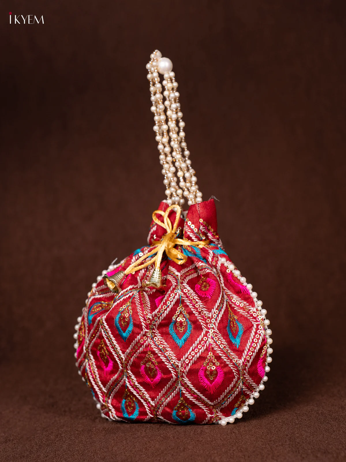 Multicolour Designer Embroidered Potli Bag - Maroon - KEA0817 - Image 3
