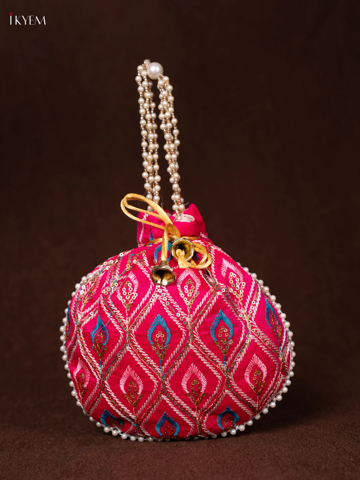 Multicolour Designer Embroidered Potli Bag - Pink - KEA0819