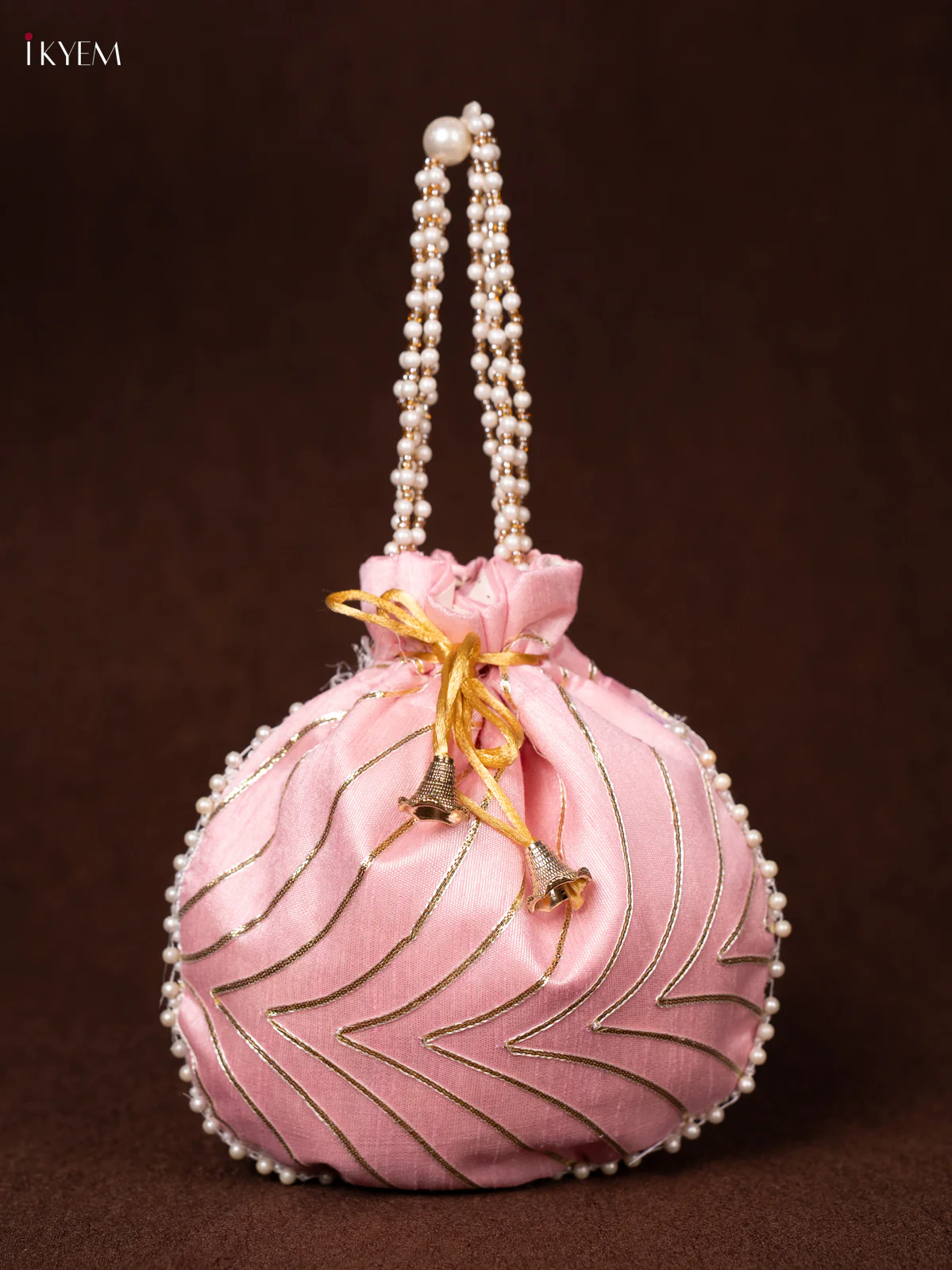 Raw Silk Embroidered Potli Bags- Baby Pink