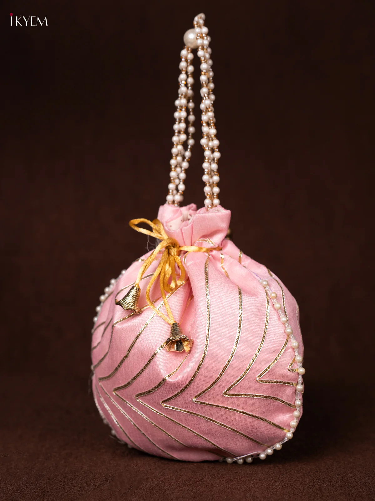 Raw Silk Embroidered Potli Bags- Baby Pink - Image 3