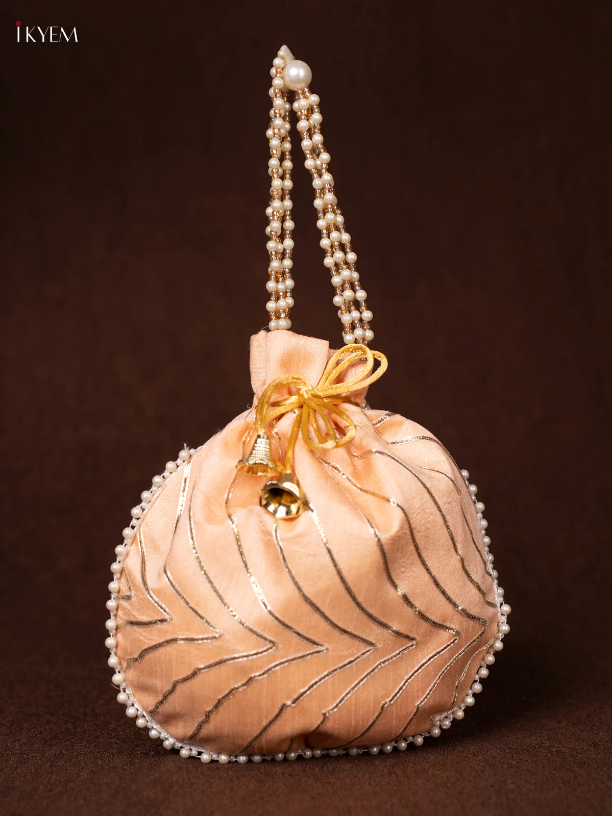 Raw Silk Embroidered Potli Bags- Peach - KEA0821 - Image 2