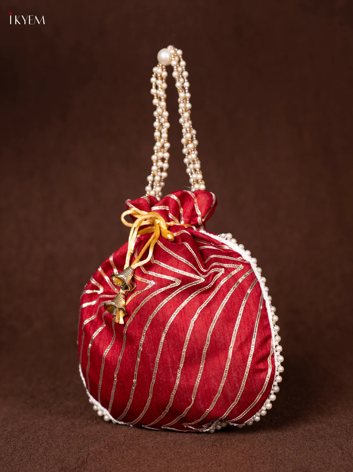 Raw Silk Embroidered Potli Bags- Maroon - KEA0824 - Image 3