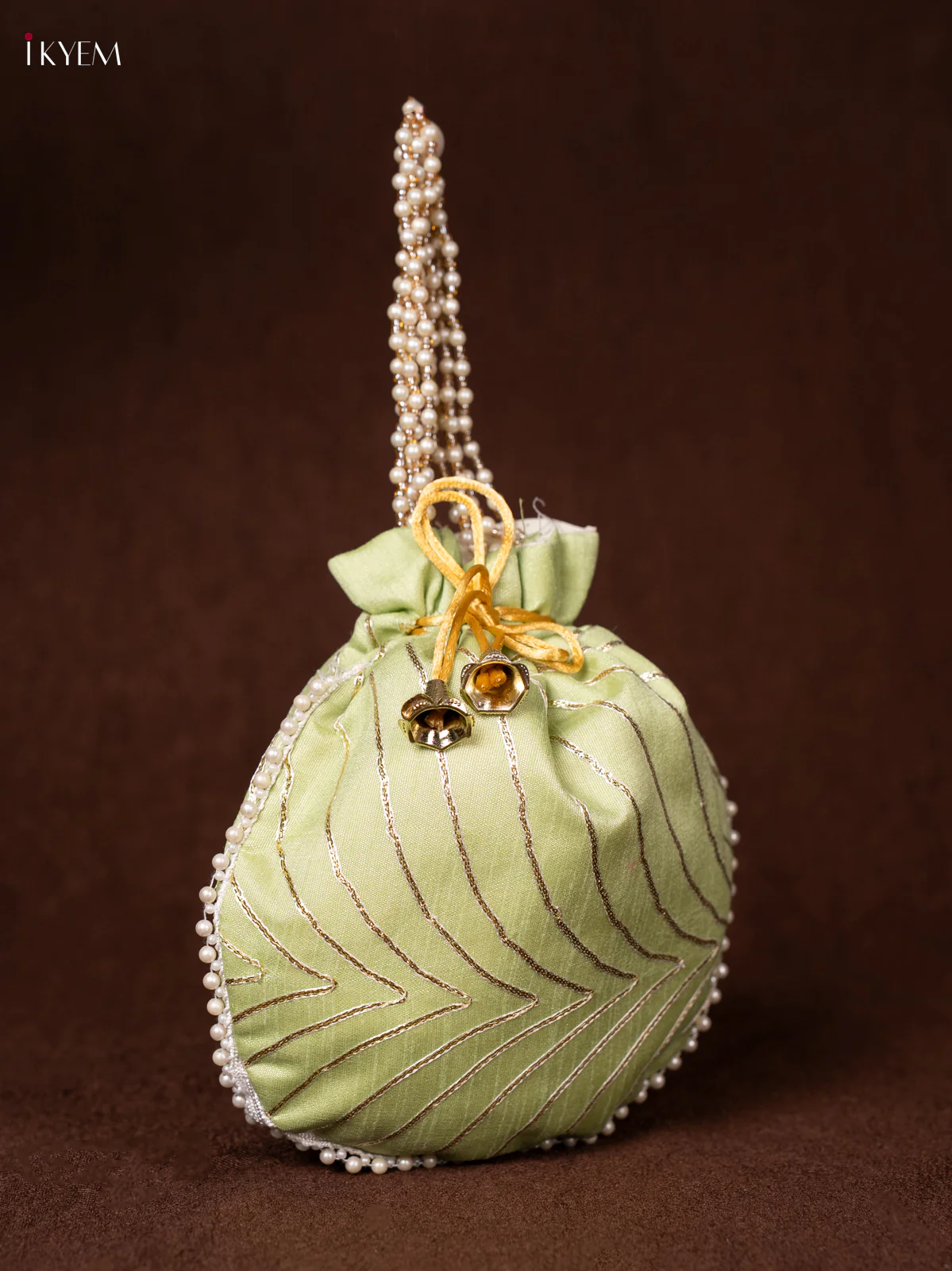Raw Silk Embroidered Potli Bags- Green - KEA0825 - Image 2