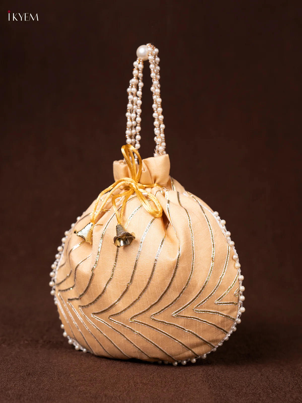 Raw Silk Embroidered Potli Bags- Sandle - Image 3